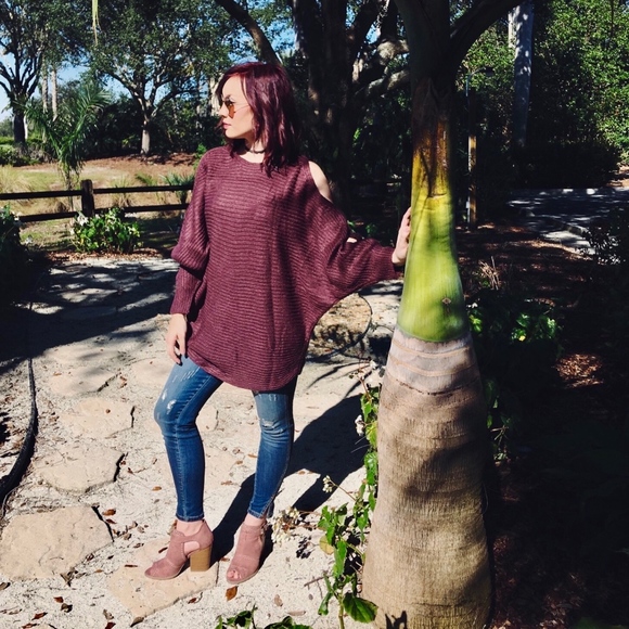 Plum Oversized Sweater Tunic Cold Shoulder - Picture 7 of 8